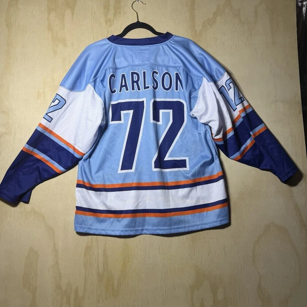 Impact Hockey Mens Small Jersey Carlson‎ 72 Blue Orange V Neck Hockey Shirt